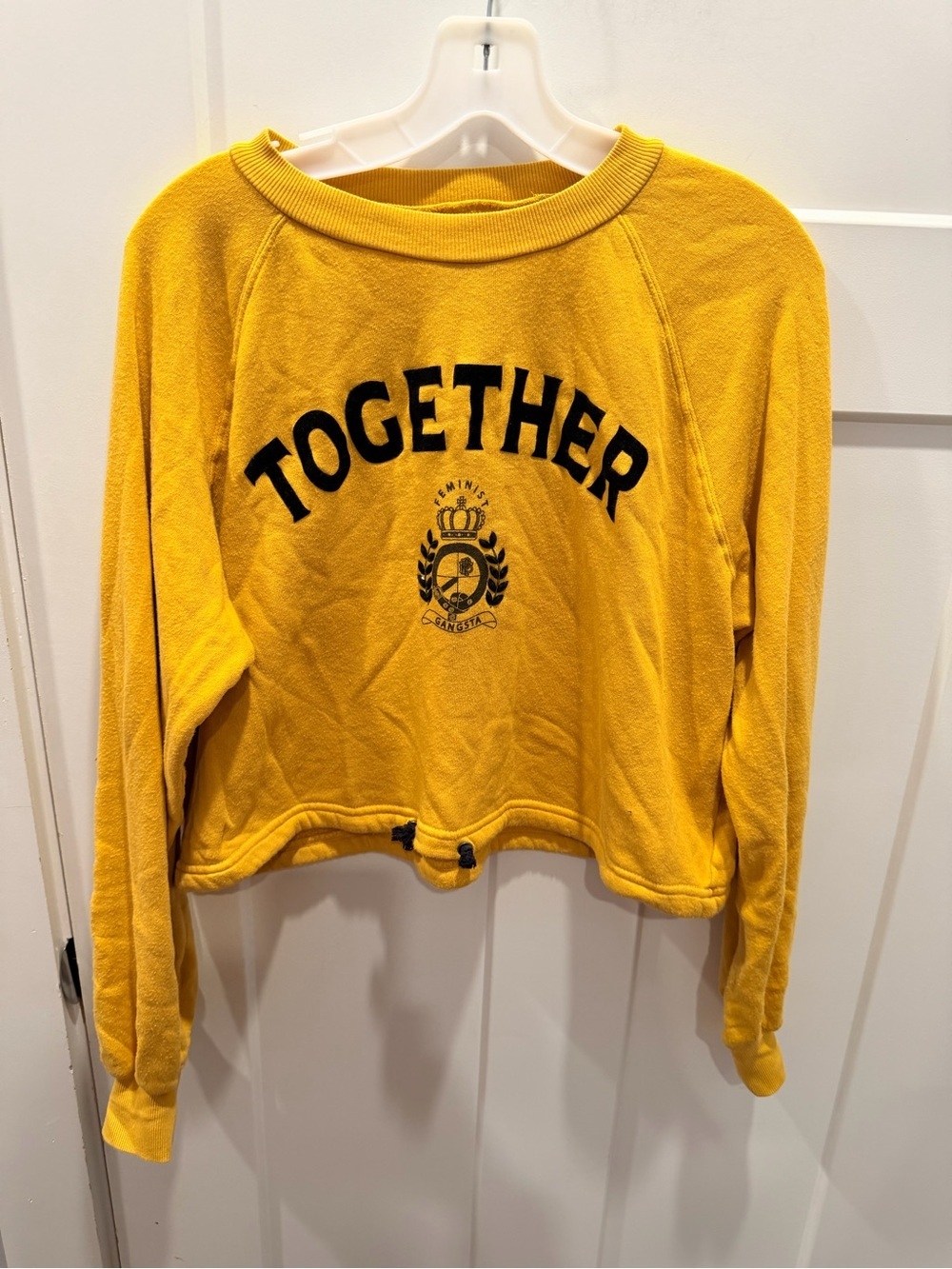 Pam & Gela Cropped Sweatshirt Yellow “Together” Graphic Fleece Pullover Small